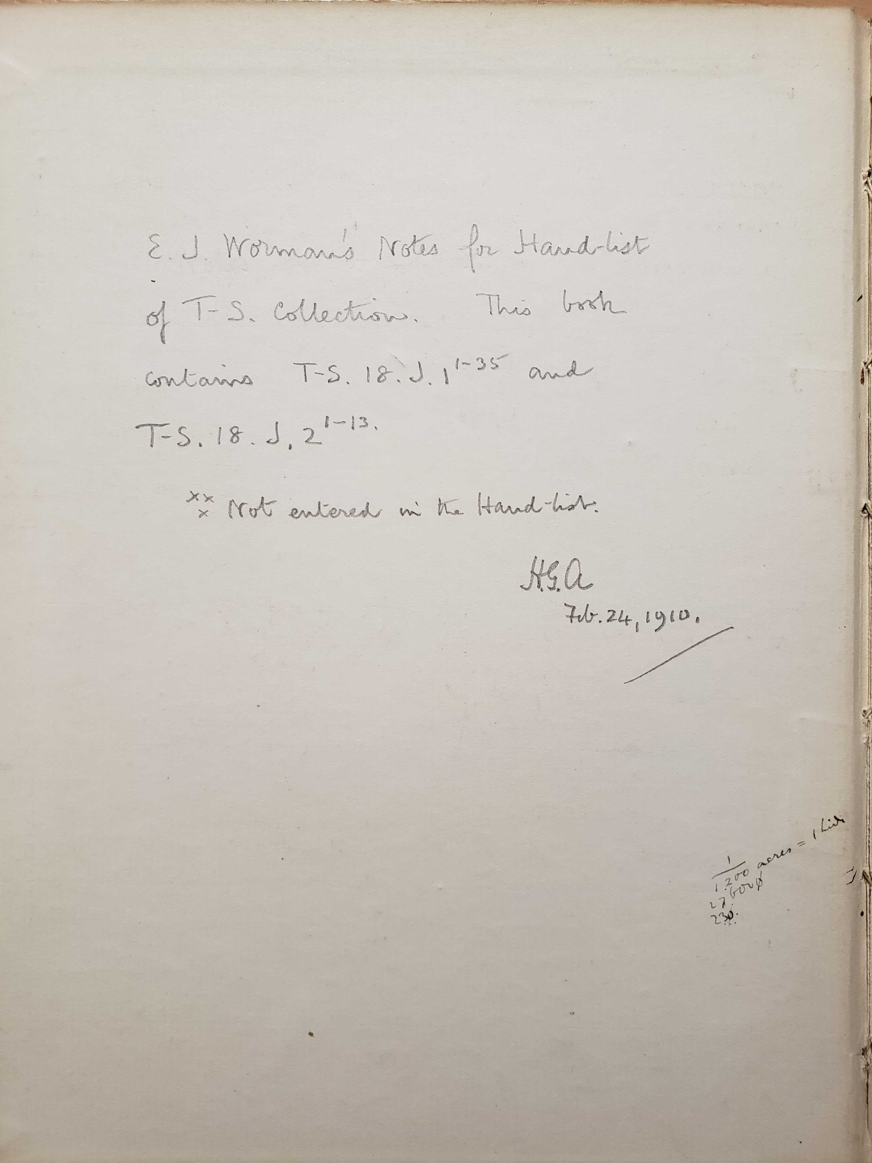 Posthumous inscription in Worman's notebook