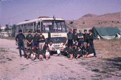Members of Comex 3 with their bus in Kabul, Afghanistan