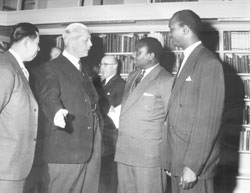 Prime Minister Harold Macmillan chatting informally to Commonwealth representatives