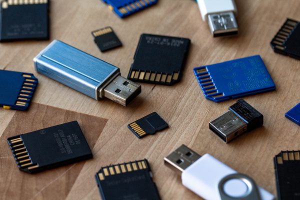 A selection of flash memory, including USB-sticks and multimedia card formats