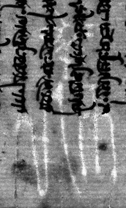 enhanced greyscale image of watermark from ms T-S A45.25, clearly shawing the flower (Maltese cross? sun?) extending from the middle finger