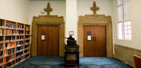 Two doors in the UL leading to the Anderson Room and the Aoi Pavilion. The doorways have intricate stone surrounds